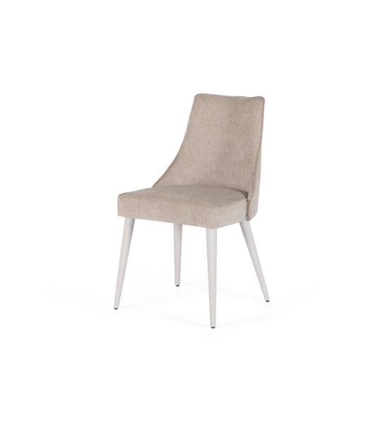 Chaise recouverte de tissu, avec pieds laqués perle.