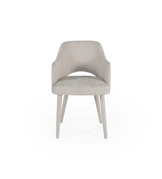 Chair with armrests upholstered in fabric.
