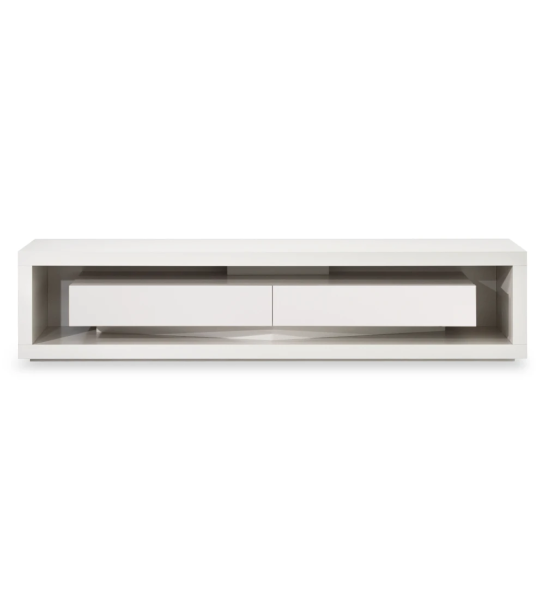 Meuble TV Londres structure et module tiroirs laquée perle, 250 x 56 cm.