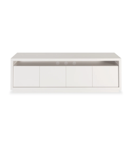 Meuble TV Londres 4 portes, laqué perle, 195 x 61,5 cm.