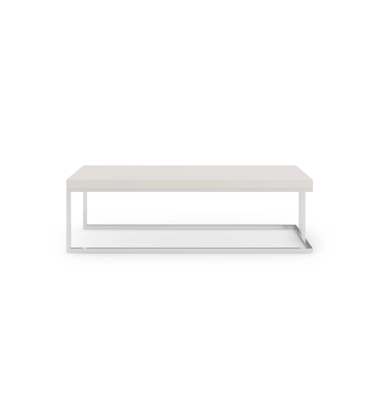 Mesa de centro Londres rectangular, tapa lacada perla, pie en acero inoxidable, 120 x 60 cm.
