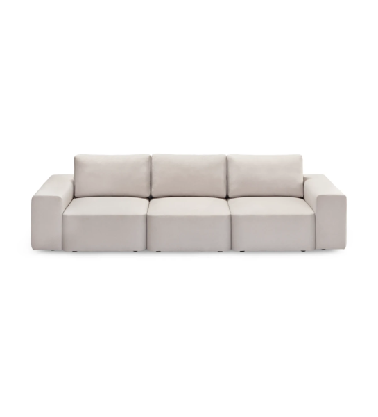 Sofá Paris 3 plazas tapizado en tela beige, 296 cm.