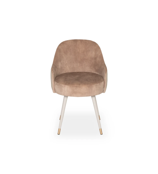Fabric upholstered swivel chair with pearl lacquered feet and gold detailing.