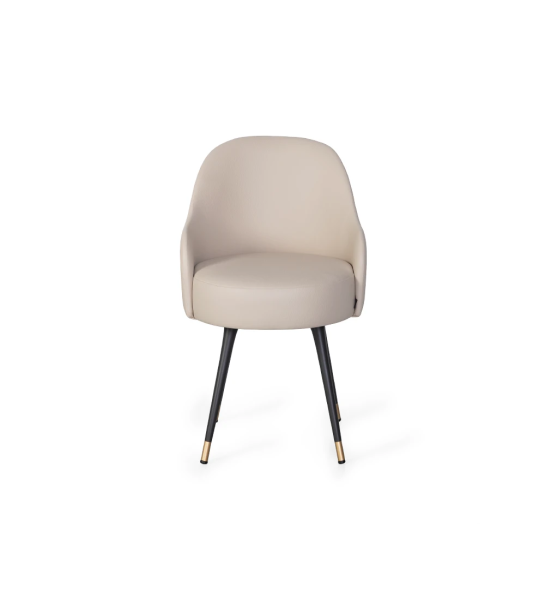 Fabric upholstered swivel chair with black lacquered legs and gold detailing.