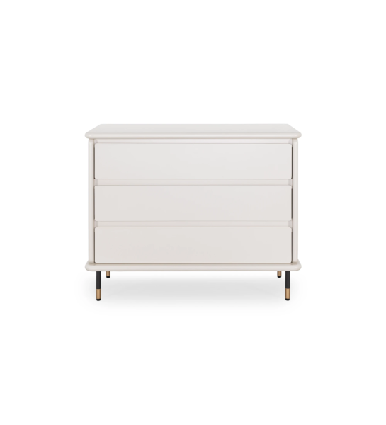 Dresser with 3 drawers and structure in pearl lacquered, black lacquered feet with golden detail.