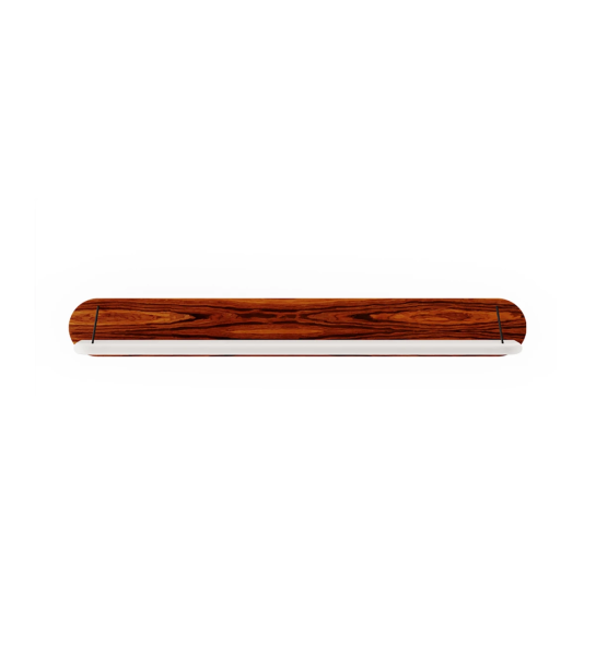 Estante Monaco lacada perla, respaldo en palisandro alto brillo, 220 x 28 cm.