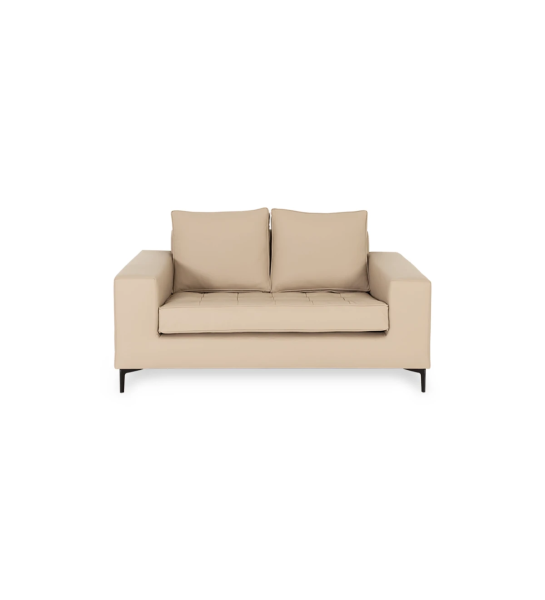 Sofá Barcelona 2 plazas tapizado en ecopiel beige, pies en metal lacado negro, 165 cm.