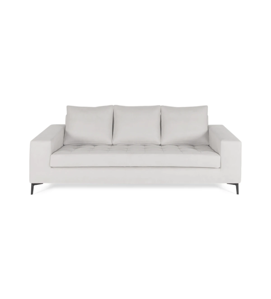 Barcelona 3-seater sofa upholstered in light gray fabric, black lacquered metal feet, 224 cm.