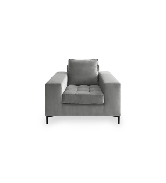 Maple Barcelona recouvert en tissu gris clair, pieds en métal laqué noir, 103 cm.