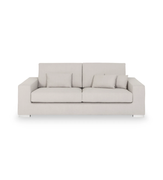 Sofá Geneve 3 plazas tapizado en tela perla, 224 cm.
