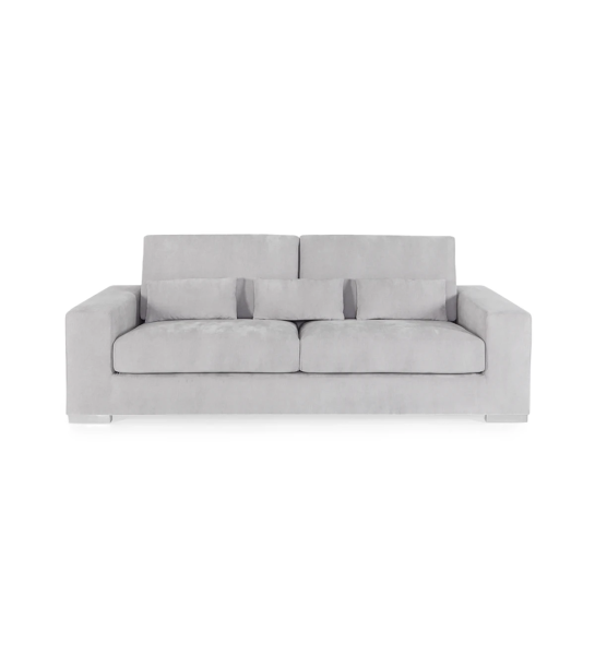 Canapé Geneve 3 places recouvert en tissu gris clair, 224 cm.