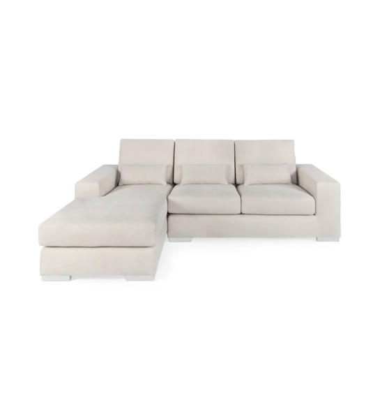 Geneve 2-seater sofa and left chaise longue, upholstered in beige fabric, 241 cm.