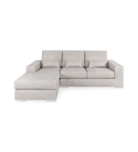 Geneve 2-seater sofa and left chaise longue, upholstered in light gray fabric, 241 cm.