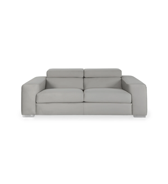 Sofá California 2 plazas tapizado en tela gris, reposacabezas reclinables, 228 cm.