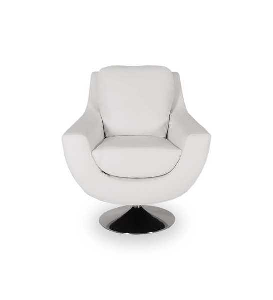 Fauteuil pivotant Paris, recouvert en éco-cuir blanc, piètement en métal.