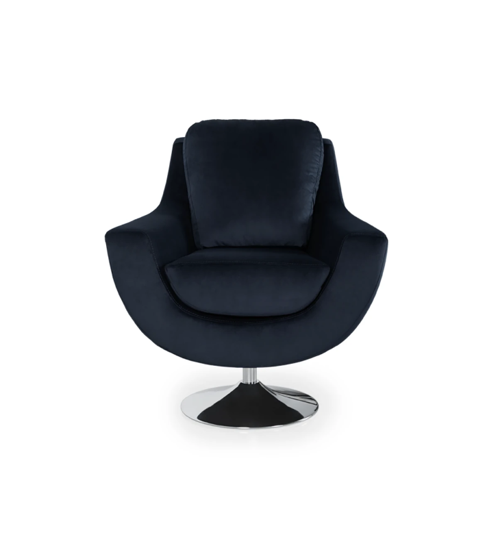 Paris swivel armchair, upholstered in blue fabric, metal base.