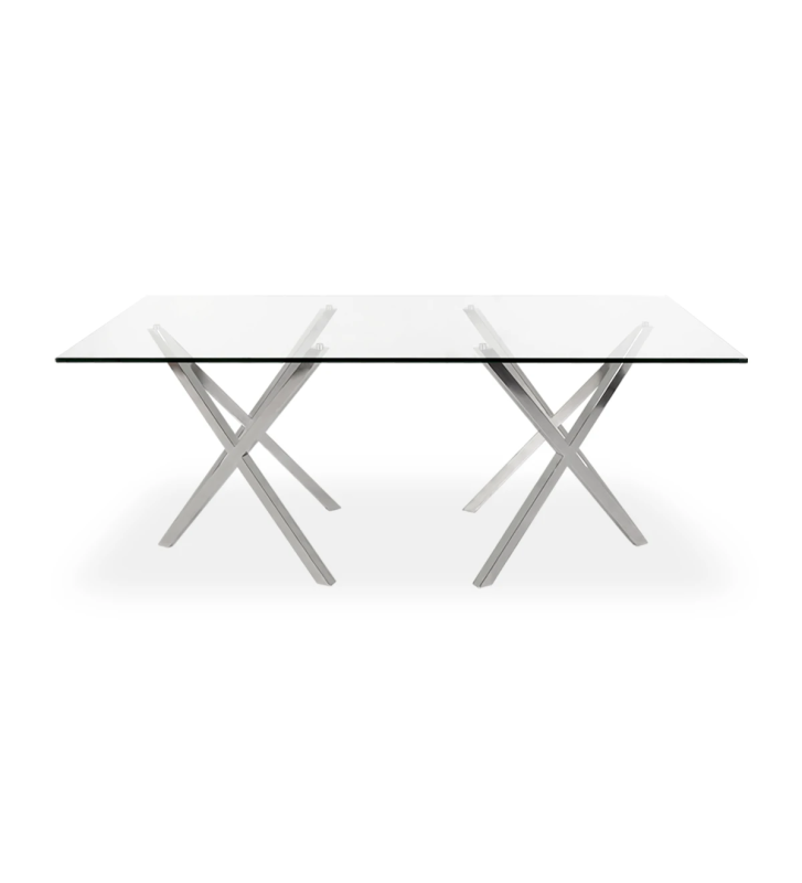 Paris rectangular dining table 200 x 98 cm, glass top, stainless steel feet.