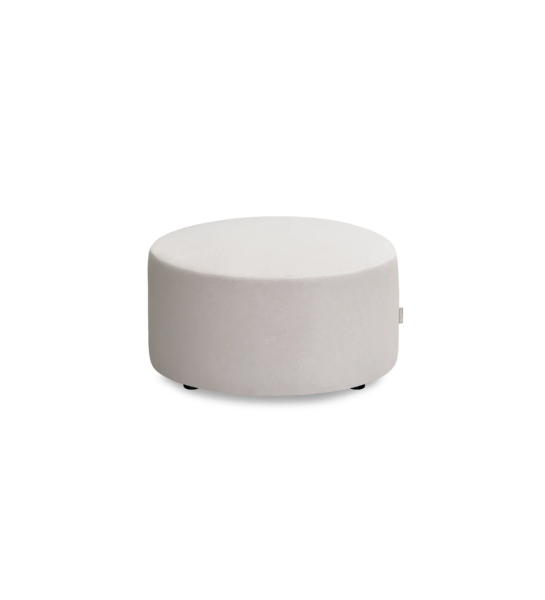 Paris round puff, upholstered in light gray fabric, Ø 73 cm.