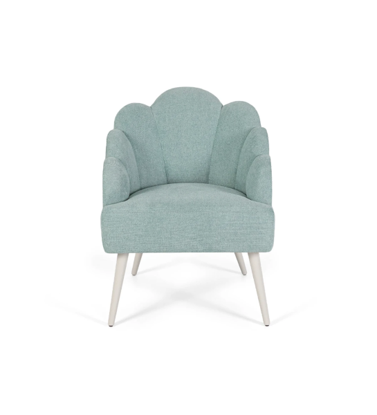 Fauteuil Lisboa recouvert en tissu vert d'eau, pieds laqués perle.