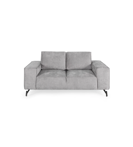 Canapé 2 places Tokyo recouvert en tissu gris, pieds en métal laqué noir, 191 cm.