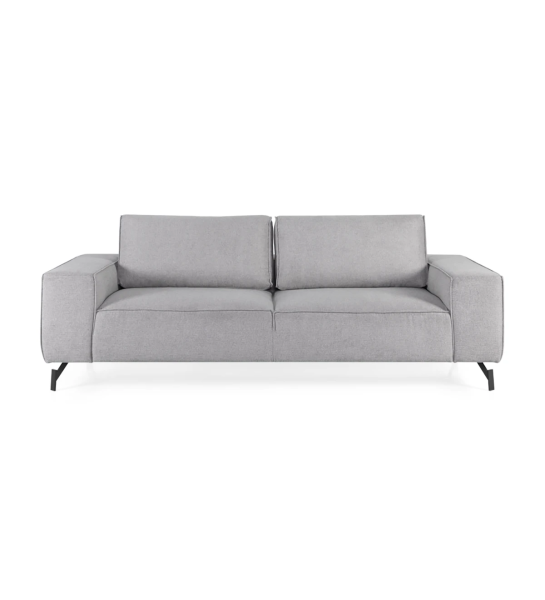 Tokyo 3-seater sofa upholstered in gray fabric, black lacquered metal feet, 238 cm.