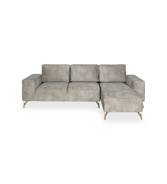 Tokyo 2-seater sofa and right chaise longue, upholstered in green fabric, gold lacquered metal feet, 265 cm.