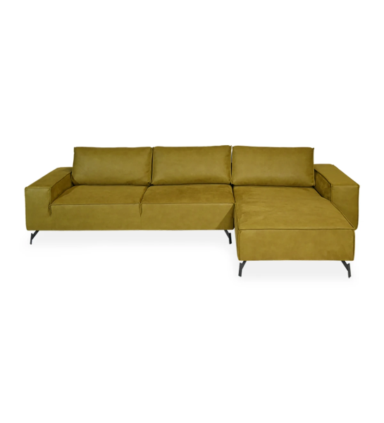 Tokyo 3-seater sofa and right chaise longue, upholstered in green fabric, black lacquered metal feet, 335 cm.