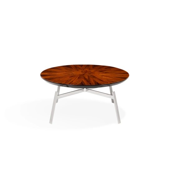 Mesa de centro Tokyo redonda, tapa en palisandro alto brillo y pie en acero inoxidable, Ø 100 cm.