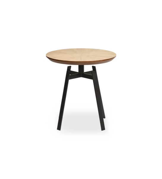 Mesa de apoio Tokyo redonda, tampo em carvalho natural, pé metálico lacado a negro, Ø 48,5 cm.