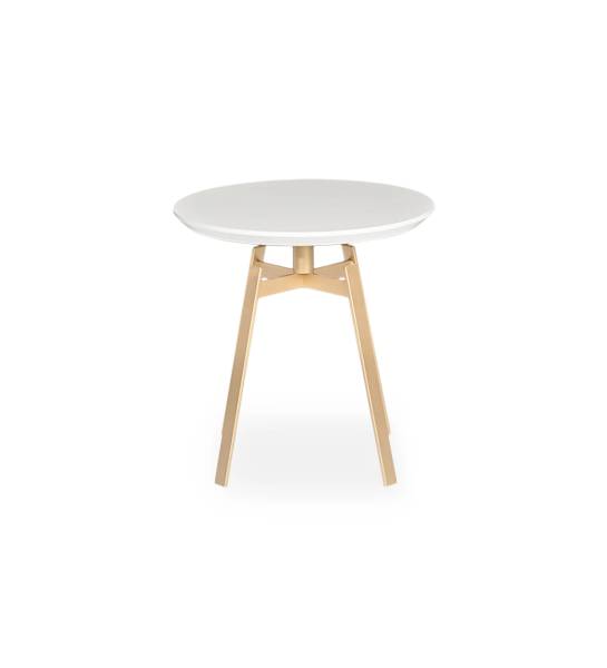 Mesa de apoio Tokyo redonda, tampo lacado a pérola, pé metálico lacado a dourado, Ø 48,5 cm.