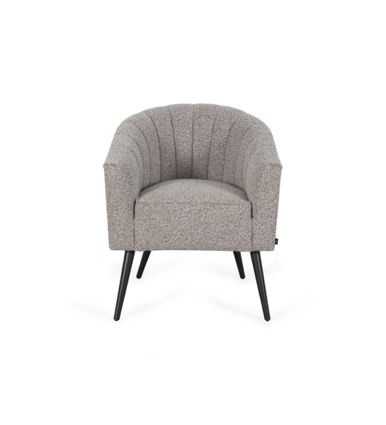 Tokyo armchair upholstered in taupe fabric, black lacquered feet.