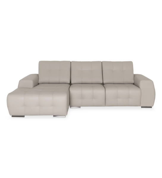 Canapé Madrid 2 places et chaise longue gauche, recouvert en éco-cuir gris clair, 287 cm.