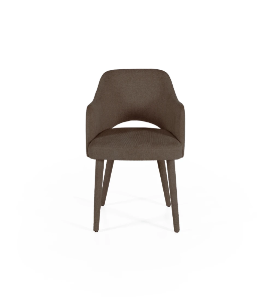 Chair with armrests upholstered in fabric.