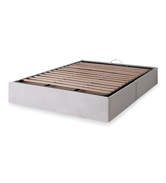 Double sommier upholstered in fabric, with lift-up bed and 2 drawers for storage.