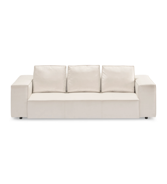 Rio 3-seater sofa upholstered in beige fabric, piping cushions, 263 cm.