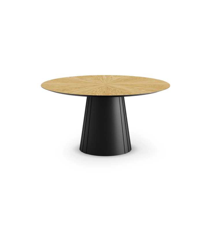 Mesa de comedor Cannes redonda Ø 150 cm, tapa en roble natural, pie lacada negro.