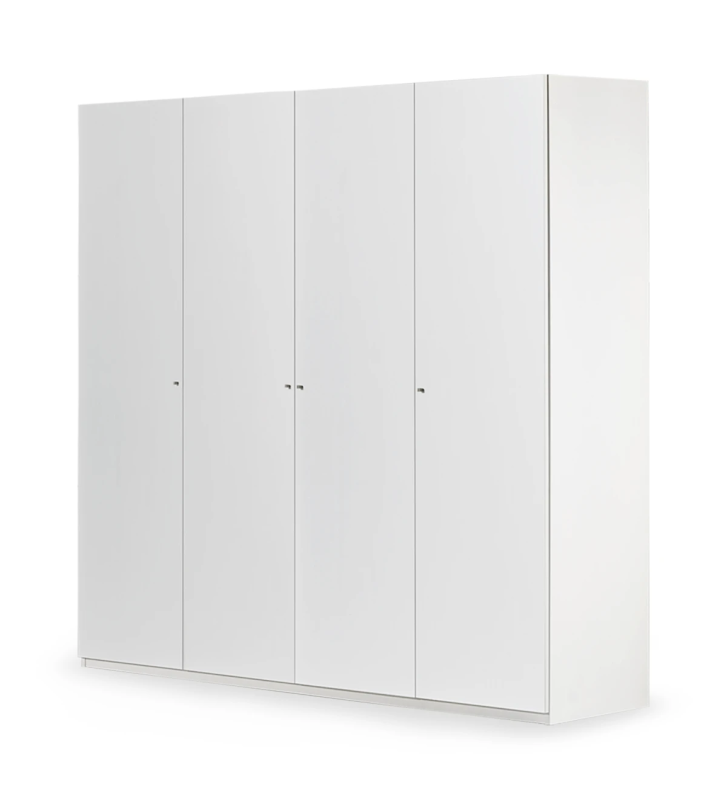 Wardrobe with 4 doors, with 2 modules of 2 drawers inside, white oak structure.