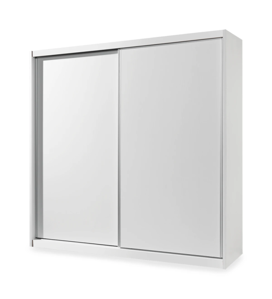 Guardarropa con 2 puertas correderas, con módulo de 2 cajones en el interior, estructura de roble blanco.