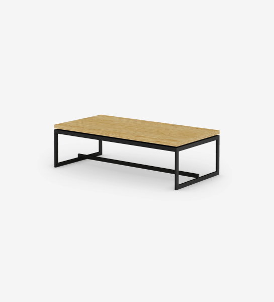 Chicago rectangular center table, natural oak top, black lacquered metal feet, 120 x 60 cm.