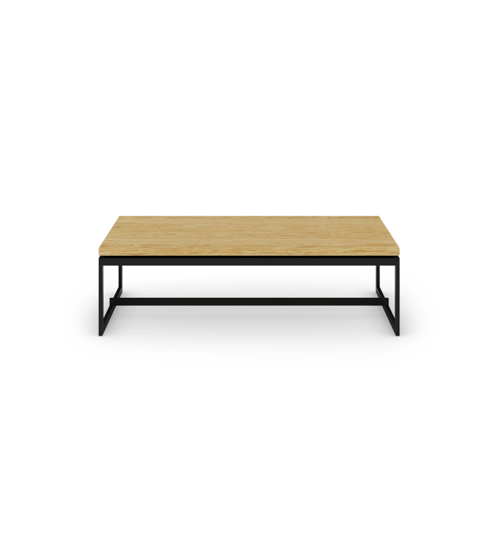 Chicago rectangular center table, natural oak top, black lacquered metal feet, 120 x 60 cm.