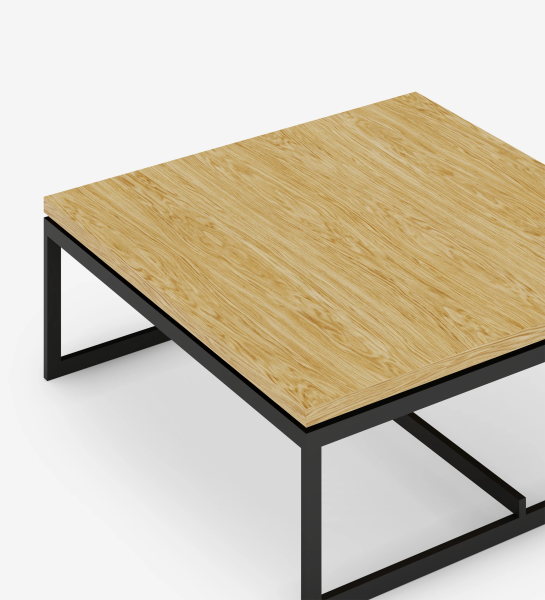 Chicago square center table, natural oak top, black lacquered metal feet, 90 x 90 cm.