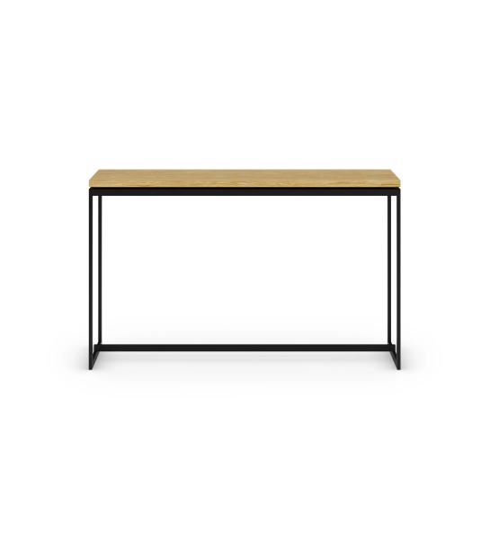 Console simple avec plateau en chêne naturel et pieds en métal laqué noir