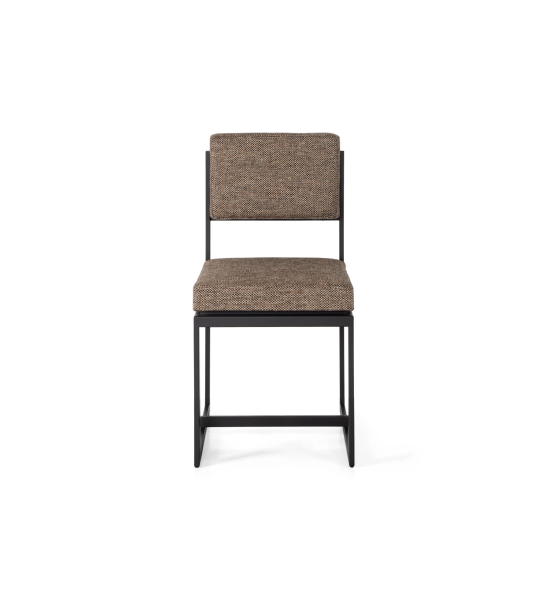 Chaise avec assise et dossier recouverts de tissu, avec structure en métal laqué noir