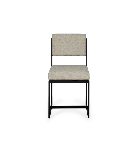 Chair with seat and back upholstered in fabric, with black lacquered metal structure