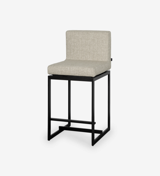 Tabouret avec assise et dossier recouverts de tissu, avec structure en métal laqué noir