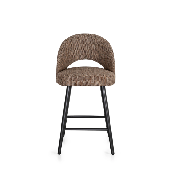 Tabouret rembourrés en tissu, avec pieds laqués en negro.
