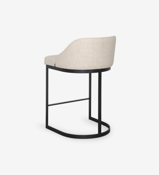 Stool with seat and back upholstered in fabric, black with pearl lacquered metal structure