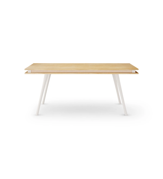 Mesa de comedor rectangular Malmo 180 x 100 cm, tapa en roble natural, pies lacados perla.