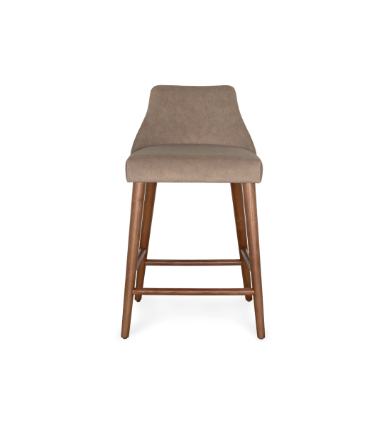 Tabouret haut Oslo recouvert de tissu, pieds en bois de noyer.