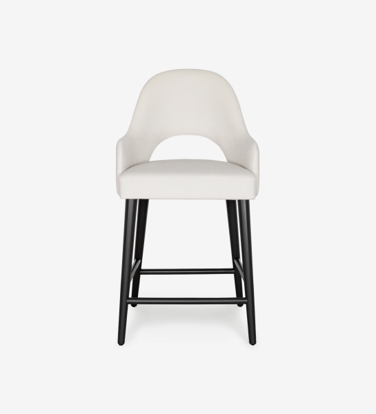Stool with fabric upholstered arms, with black lacquered feet.